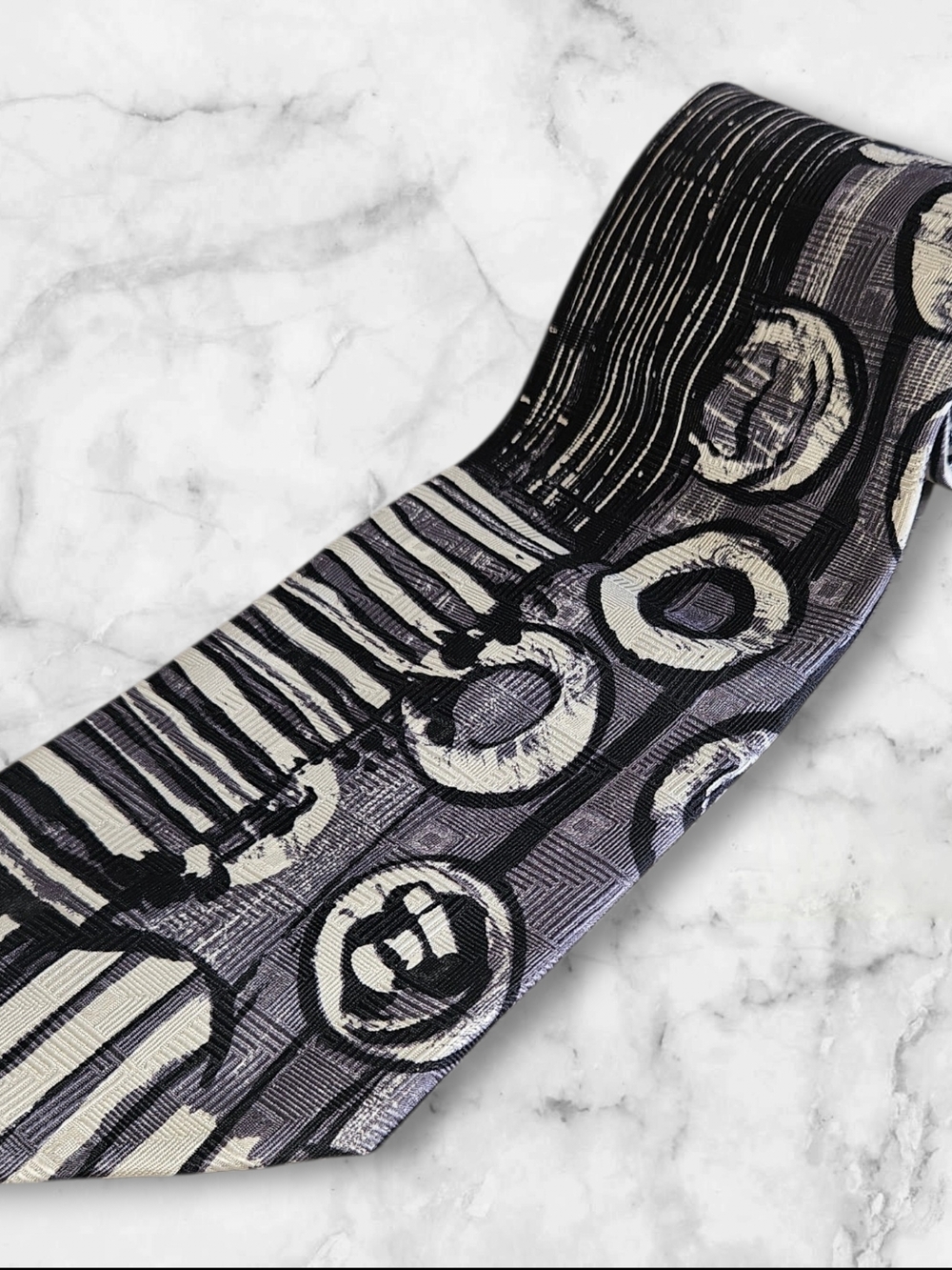 Bruno Piattelli Pure Silk Abstract Geometric Tie Gray Black Cream USA
